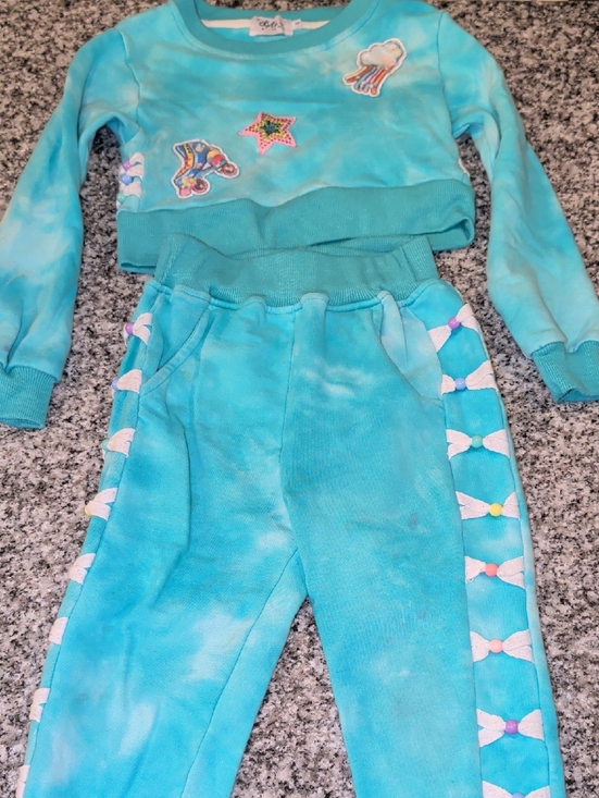 Lola + The Boys Other - Lola + The Boys Turquoise Tie-Dye Kids Matching Set with Pastel Bow Trim